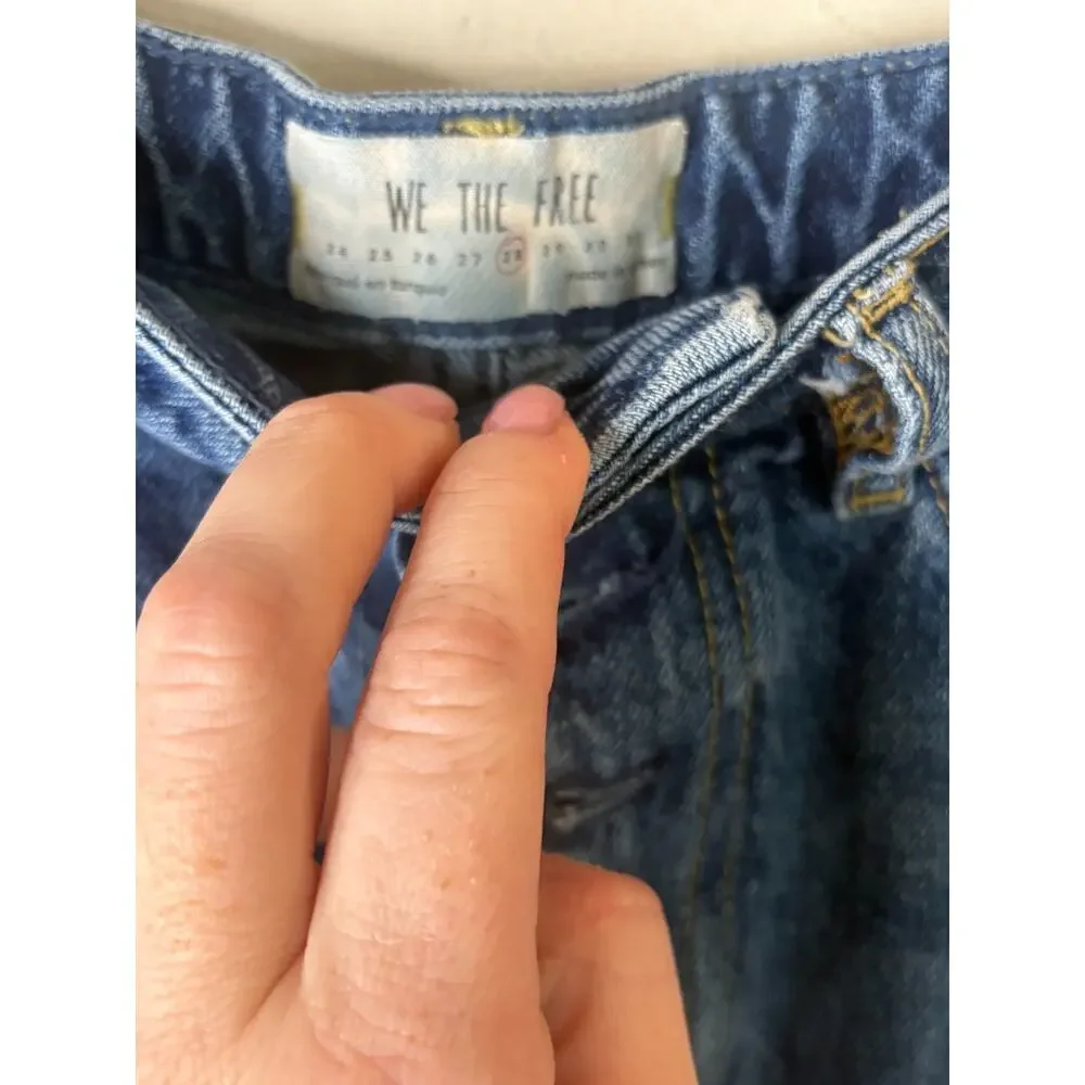 Free People Destroyed Button Fly Denim Skirt In Harvey Blue Wash Jean Size 28
